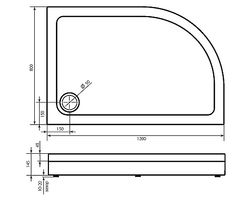 Акриловый поддон для душа Bas Раунд 120х80 R ПН00070 Белый
