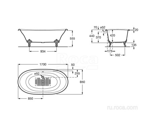 Чугунная ванна Roca Newcast медь, anti-slip 170x85 233650008