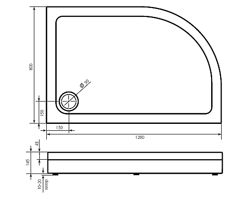Акриловый поддон для душа Bas Раунд 120х80 R ПН00070 Белый