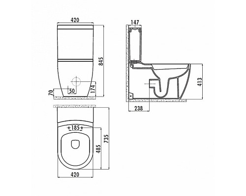 Унитаз биде Creavit Grande GR360-00CB00E-0000 Белый без бачка и сиденья