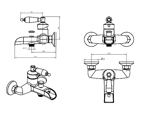 Смеситель для ванны Boheme Vogue 213-BSW Золото