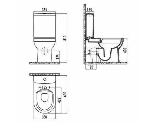 Унитаз компакт Creavit Letoon LT361-11CB00E-0000 Белый без бачка и сиденья