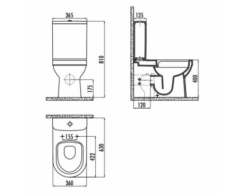 Унитаз компакт Creavit Letoon LT361-11CB00E-0000 Белый без бачка и сиденья