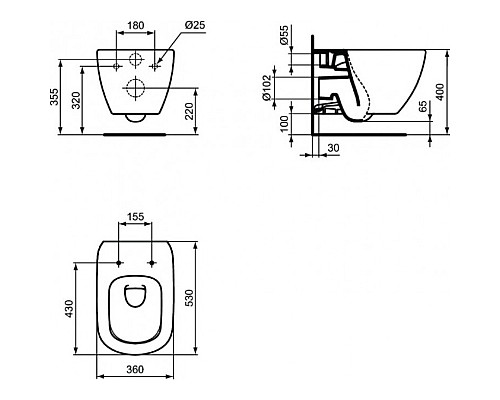 Унитаз Ideal Standard Tesi AquaBlade T0079V3 подвесной Черный матовый без сиденья