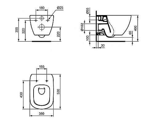 Унитаз Ideal Standard Tesi AquaBlade T0079V3 подвесной Черный матовый без сиденья