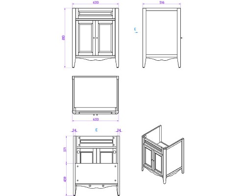 Тумба с раковиной TW Veronica Nuovo 68 VER2068-B+AR824bi*1 Bianco