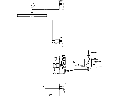 Смеситель встроенный верхний ручной душ и изливом Boheme Uno. Matt White