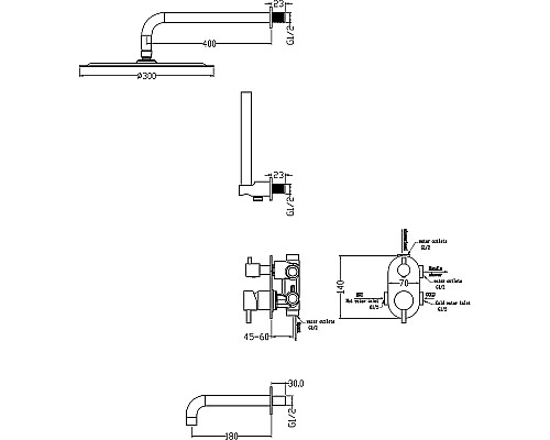 Смеситель встроенный верхний ручной душ и изливом Boheme Uno. Matt White