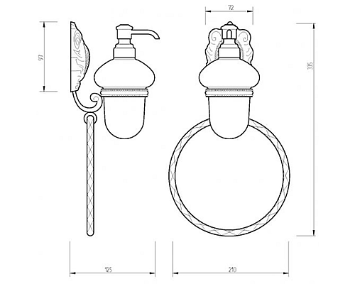 Дозатор для жидкого мыла с кольцом для полотенец Migliore Cleopatra 16655 Хром