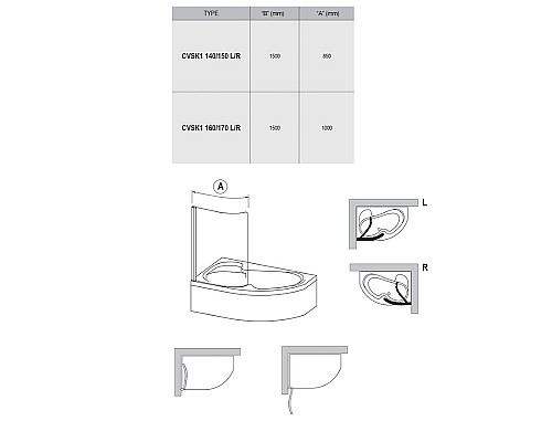 Шторка для ванны Ravak ROSA 7QLS0U00Y1 160 170 L сатин прозрачный