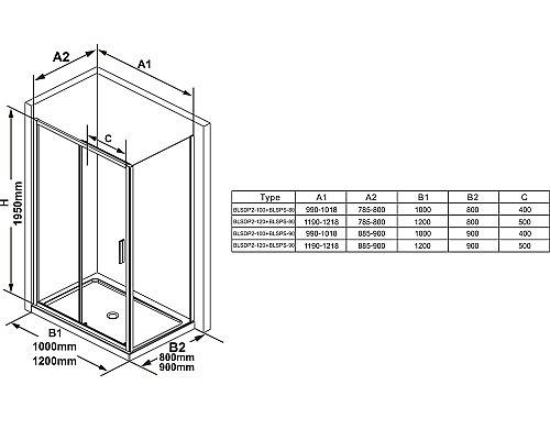 Душевая стенка Ravak Blix Slim BLSPS-90 X9BM70300Z1 профиль Черный стекло Transparent