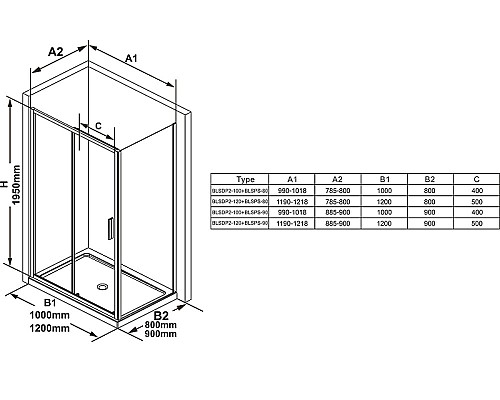 Душевая стенка Ravak Blix Slim BLSPS-90 X9BM70300Z1 профиль Черный стекло Transparent