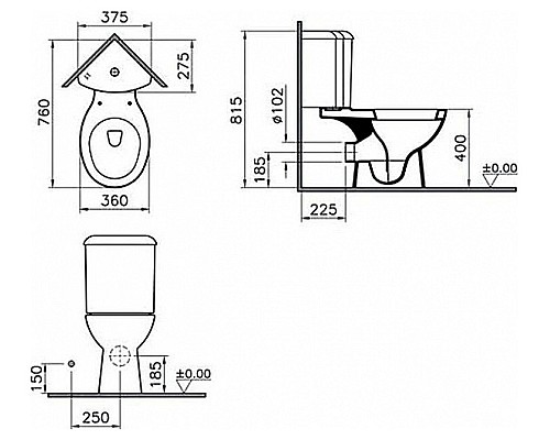 Угловой унитаз VitrA Arkitekt 9754B003-7200 с сиденьем