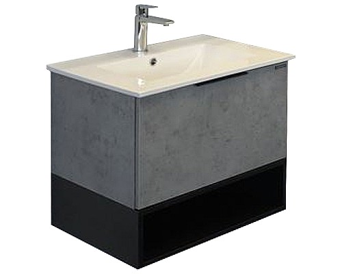 Тумба с раковиной Comforty Франкфурт 60 00-00004332 подвесная Бетон светлый Черная матовая