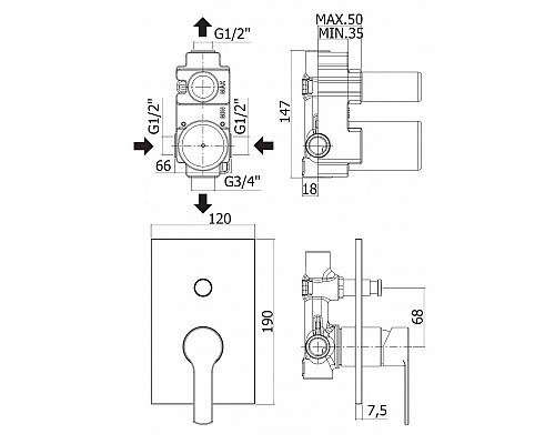 Смеситель для душа Cezares OVEST-VDIM-01