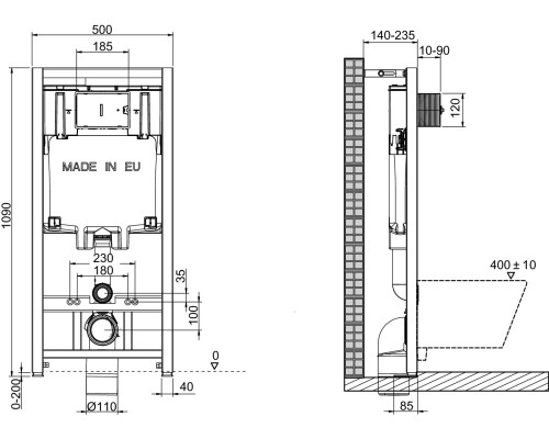 Комплект унитаза с инсталляцией Jacob Delafon Patio E21739RU-00 с сиденьем Микролифт и клавишей смыва