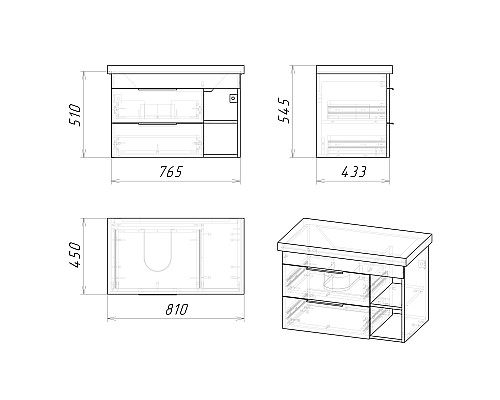 Тумба под раковину Grossman Форта 80 1080042 подвесная Темный дуб галифакс