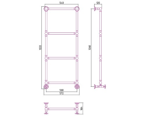 Полотенцесушитель водяной 1260х500 белый глянец Сунержа Ренессанс 1304 12-0280-1250