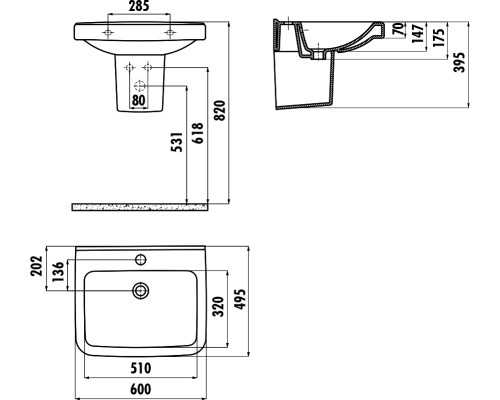 Раковина Creavit Lara 60 LR060-00CB00E-0000 Белая