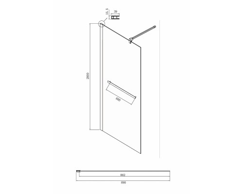 Душевая перегородка Ambassador Walk-in 90х200 15031236 профиль Черный стекло прозрачное