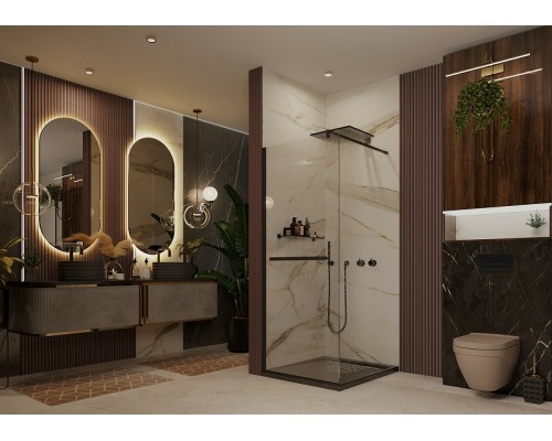 Душевая перегородка Ambassador Walk-in 90х200 15031236 профиль Черный стекло прозрачное