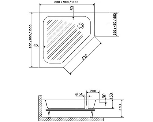 Акриловый поддон для душа RGW Acrylic BT/CL-S 90x90 16180599-51 Белый
