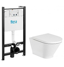 Комплект унитаза с инсталляцией Roca The Gap Round Pack Rimless 893105000 с сиденьем Микролифт без клавиши смыва
