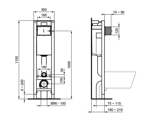 Инсталляция Ideal Standard Prosys Eco Frame M для унитаза с Белой клавишей смыва