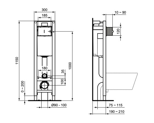 Инсталляция Ideal Standard Prosys Eco Frame M для унитаза с Белой клавишей смыва
