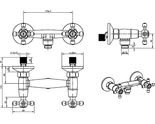 Смеситель для душа Boheme Royal Cristal 294-Royal Золото