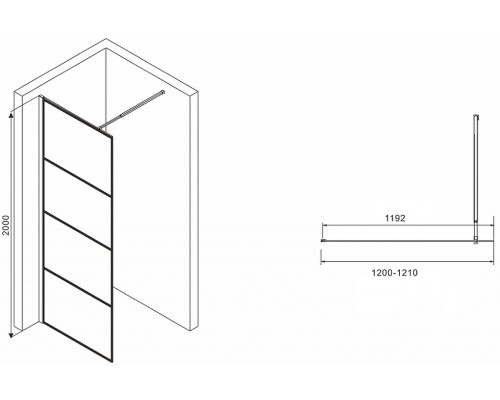 Душевая перегородка Abber Immer Offen 120 AG65120B профиль Черный стекло прозрачное