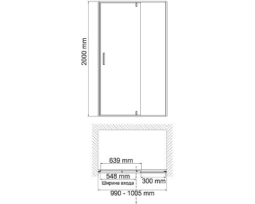 Душевая дверь WasserKRAFT Aisch 100 55P12 профиль Матовое золото стекло прозрачное