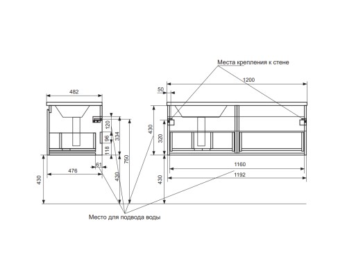 Тумба с раковиной Эстет Dallas Luxe 120 R ФР-00001931 подвесная Белая