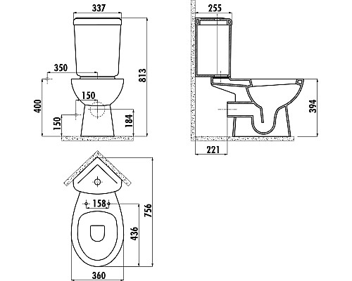 Унитаз биде Creavit Corner SD310-00CB00E-0000 угловой Белый без бачка и сиденья