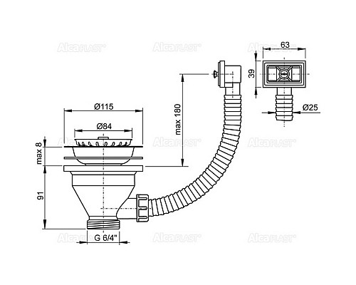 Выпуск для кухонной мойки Alcaplast A38 Нержавеющая сталь