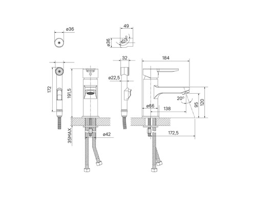 Смеситель для раковины с гигеническим душем IDDIS Sena SENSB00i08