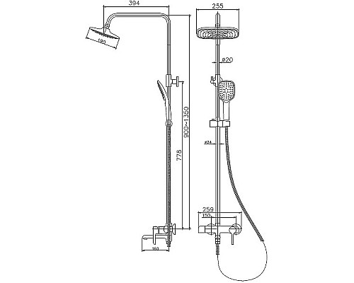 Душевая система Haiba HB24805-7 Черный Хром