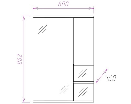 Зеркало со шкафом Onika Элита 60.01 R 206020 с подсветкой Белое