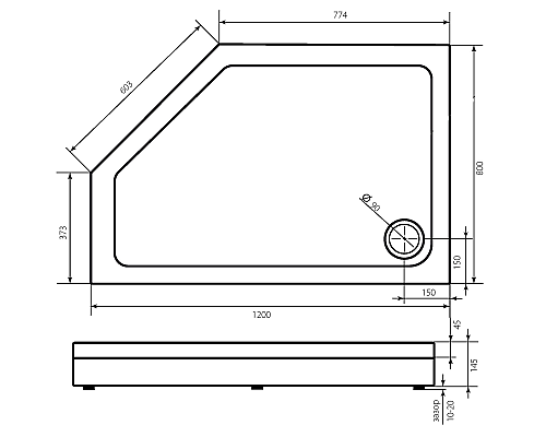 Акриловый поддон для душа Bas Пента 120х80 L ПН00064 Белый
