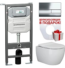 Комплект унитаза с инсталляцией Ceramica Nova Play CN3001_1002CH_1000 с сиденьем Микролифт и клавишей смыва