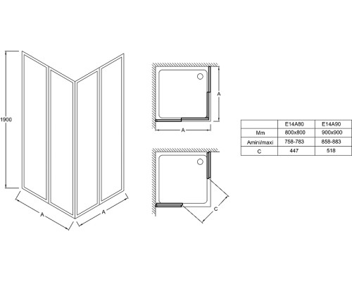 Душевой уголок Jacob Delafon Serenity 90x90 профиль Хром стекло прозрачное