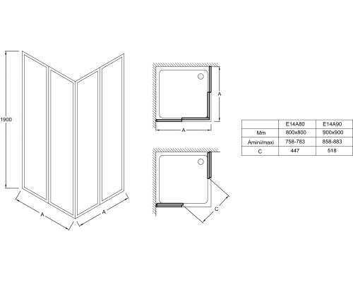 Душевой уголок Jacob Delafon Serenity 90x90 профиль Хром стекло прозрачное