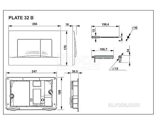 Клавиша для инсталляции Roca Active 32B хром матовая 8901130B2