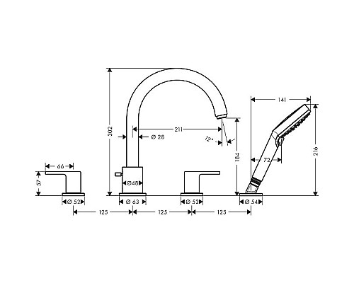 Смеситель на борт ванны Hansgrohe Vernis Shape 71459670 Черный матовый