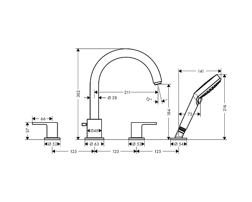 Смеситель на борт ванны Hansgrohe Vernis Shape 71459670 Черный матовый
