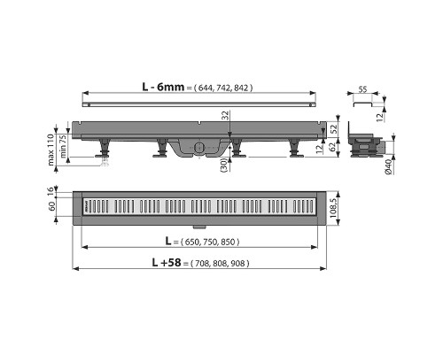 Душевой лоток Alcaplast Wall с решеткой Хром