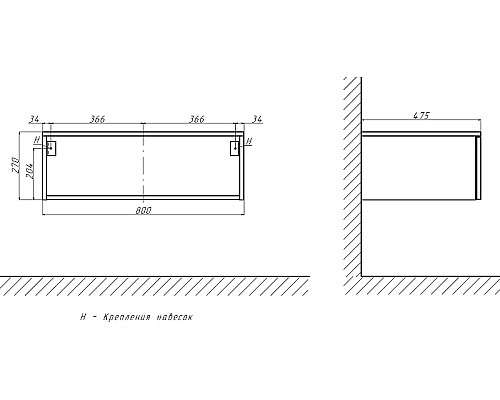 Тумба Velvex Unique Unit 80 tpUNI.80.H27.Y-211 подвесная Белая матовая