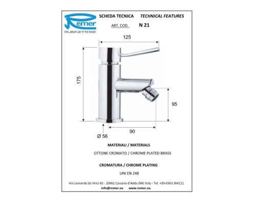 Смеситель для биде Remer Minimal N21 Хром
