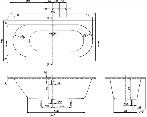 Квариловая ванна Villeroy&Boch Oberon 190x90 UBQ199OBE2V-01