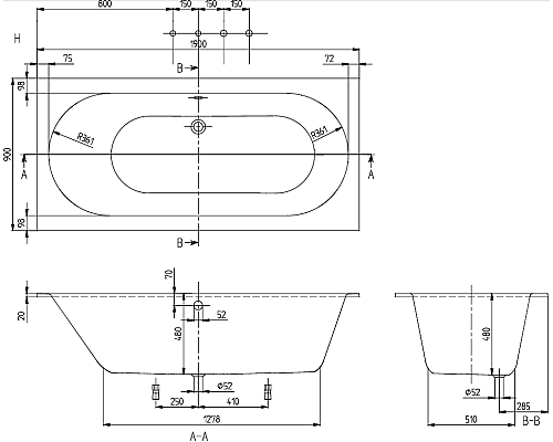 Квариловая ванна Villeroy&Boch Oberon 190x90 UBQ199OBE2V-01